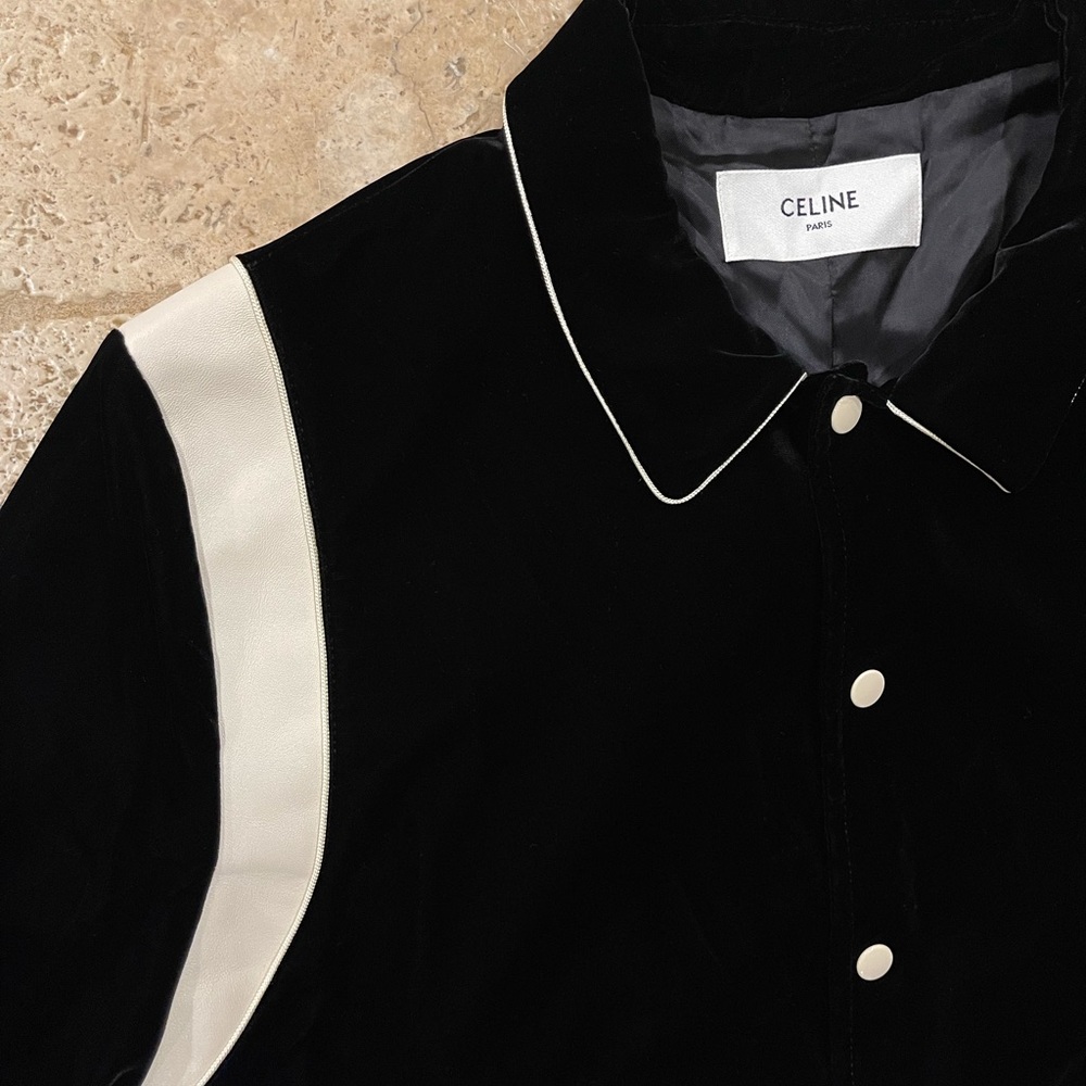 Celine x Hedi Slimane Black Velvet Teddy Varsity Jacket RARE - Picture 6 of 13